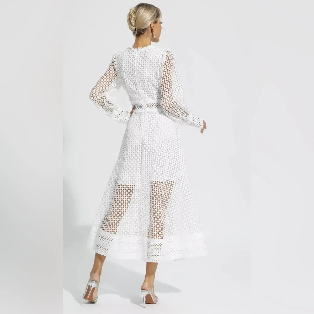 NWT Monroe White Hollow Long Sleeve Maxi Dress - Picture 3 of 4